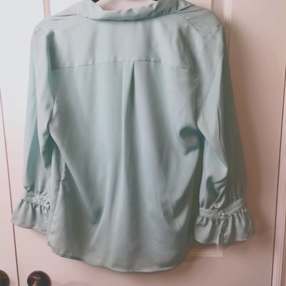 Karl Lagerfeld  blue ruffle blouse size Medium - Picture 4 of 6